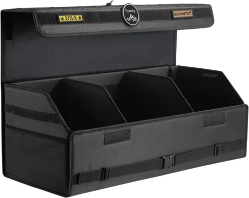 Miniatura 13 de Fyzeoty Organizadores de coche para maletero para SUV Sedán, caja de almacenamiento de cuero, tapa magnética, plegable y ajustable, 16.5 pulgadas