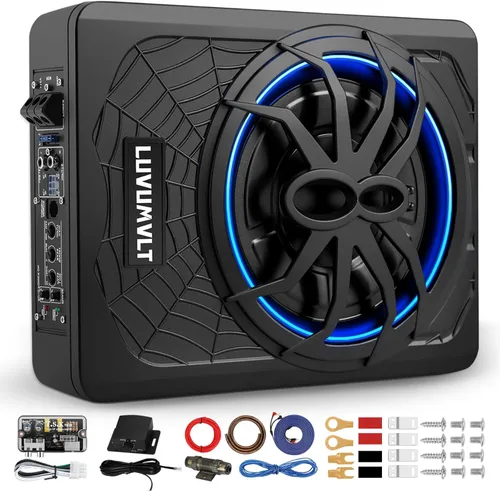 Subwoofer para automóvil de 1200 W de 10 pulgadas, subwoofer delgado y paquete de amplificador, entrada de nivel alto/bajo, subwoofer de audio para