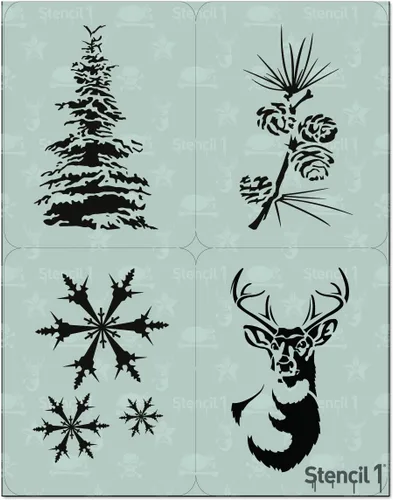 Miniatura 29 de Stencil1 Plantilla de ramas de acebo y hoja perenne – Plantilla de invierno reutilizable para manualidades, decoración de vacaciones, pintura sobre