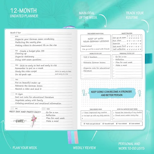 Miniatura 4 de Planificador semanal y mensual lujoso sin fecha para aumentar la productividad, alcanzar tus objetivos, cuaderno organizador, diario de gratitud