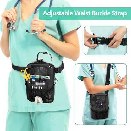 Miniatura 14 de Trunab Riñonera con soporte para cinta y bolsillos para equipo médico, bolsa de almacenamiento de cintura con correa ajustable para la cintura