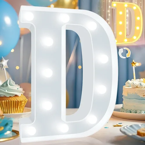Miniatura 29 de Pooqla Letras con luces LED de marquesina, letras decorativas iluminadas en blanco cálido y blanco frío, letras del alfabeto iluminadas para niños