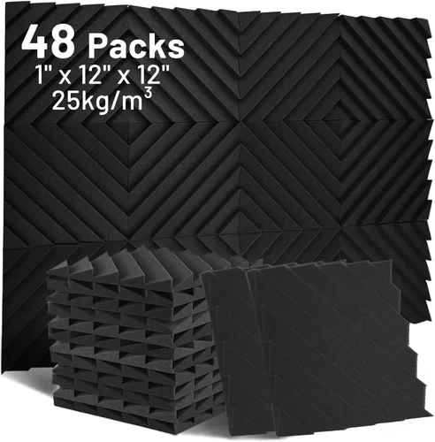 Focusound Paquete de 48 paneles de espuma acústica a prueba de sonido, paneles de espuma acústica de 1 x 12 x 12 pulgadas para pared, paneles de