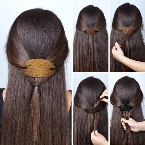 Miniatura 5 de Pinza para el cabello, 5 piezas de pelo sintético con pasador, forma ovalada, soportes para cola de caballo, accesorios para el cabello para mujeres