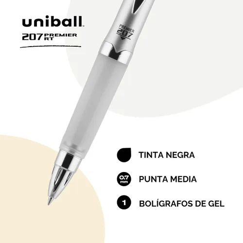 Miniatura 2 de Uni-Ball 207 Premier, pluma de gel retráctil, punta mediana (1.0mm), negra, 1 paquete