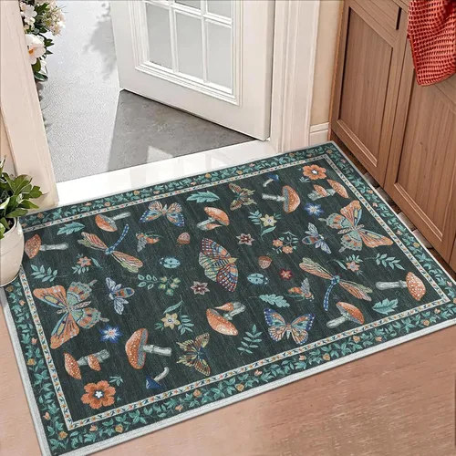 Miniatura 20 de ROYHOME - Alfombra con diseño de hongos e insectos, para pasillos, cocina o baño, antideslizante, lavable, suave, larga, 2 x 6, beige