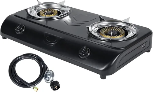 BESTFIRE Estufa de Propano Portátil para Exteriores - Quemadores Duales de 9000/12000 BTU con Encendido Automático, Acero Resistente al Óxido,