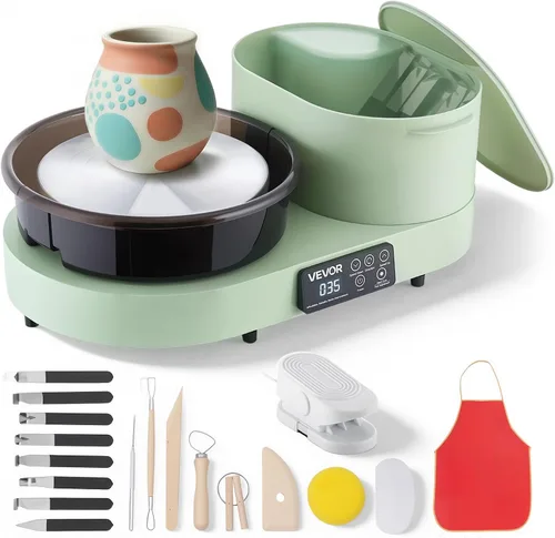 Miniatura 11 de VEVOR Rueda de cerámica de 350 W, máquina formadora de cerámica de 11.0 in, rueda de cerámica eléctrica con pedal de palanca de pies ajustables