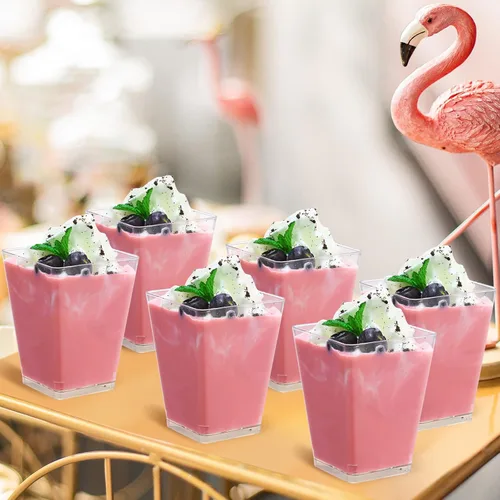 Miniatura 7 de SHOPDAY Vasos de postre de plástico de 5 onzas, paquete de 50 tazas pequeñas de parfait cuadrado transparente con cucharas, mini vasos de plástico