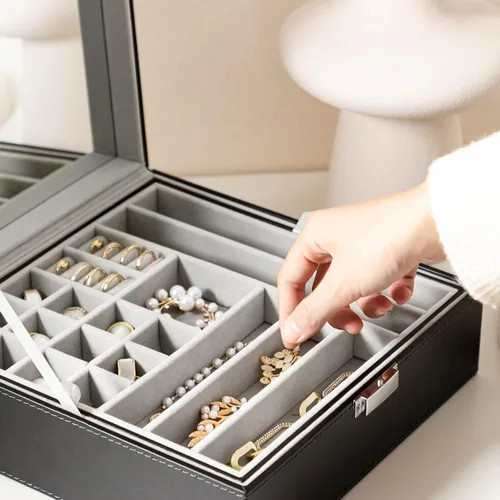 Miniatura 5 de Oyydecor Joyero para regalos de mujeres y niñas organizador de joyas de 2 capas estuche de almacenamiento de joyas de piel sintética con bandeja