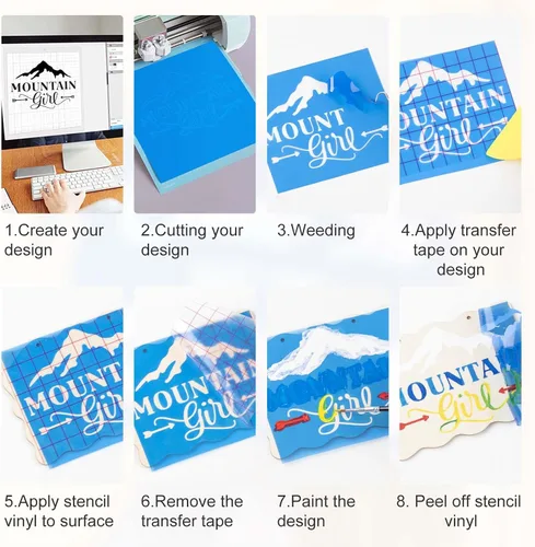 Miniatura 2 de HTVRONT Stencil - Vinilo adhesivo permanente, 12 pulgadas x 50 pies, color azul claro, compatible con máquina de corte Cricut y máquina Silhouette