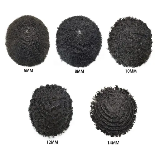 Miniatura 6 de Afro Toupee para hombres negros, sistema de cabello brasileño de tejido rizado, unidad de cabello de inyección de poliuretano para hombres negros 1#