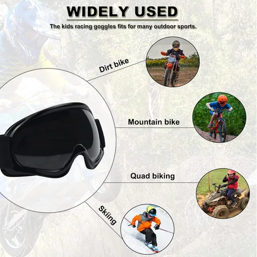 Miniatura 5 de Gafas de Dirt Bike para Niños Resistentes a Impactos Ajustables para Jóvenes ATV Motocicleta Todoterreno Conducción Motocross Carreras Ciclismo Negro