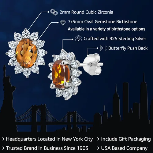Miniatura 93 de Gem Stone King Aretes ovalados de plata de ley 925 de 0.276 x 0.197 in con piedra natal de la princesa Diana, estilo halo real para mujeres