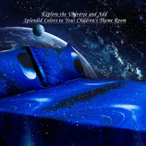 Miniatura 2 de Bedlifes Galaxy Outer Space Juego de Sábanas, con temática de galaxia, 3 piezas, incluye sábana encimera, sábana bajera y 1 funda de almohada