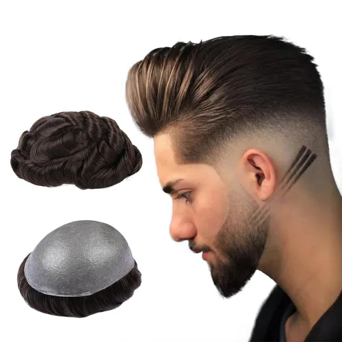 Miniatura 12 de Piezas de cabello humano para hombre, tupé, piel suave y fina con nudo en V de 0.001 in, sistema de reemplazo de cabello de 8 x 10 pulgadas