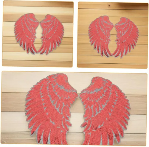 Miniatura 3 de Red Sequin Angel Wings Fabric Appliques Adhesive Backing Embroidered Iron-on Patches for Clothing Hats Backpacks DIY Decoration