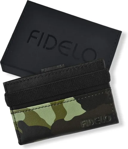 Miniatura 6 de Cartera minimalista para tarjetas de crédito, Fidelo - Cartera delgada para hombre, bloqueo RFID + cuero genuino de grano completo, Borde "Woodland