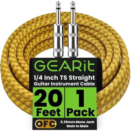 Miniatura 9 de GEARit Cable de instrumento de audio (10 pies) en ángulo recto a recto de 1/4 de pulgada macho a macho para cable AMP, base y guitarra eléctrica