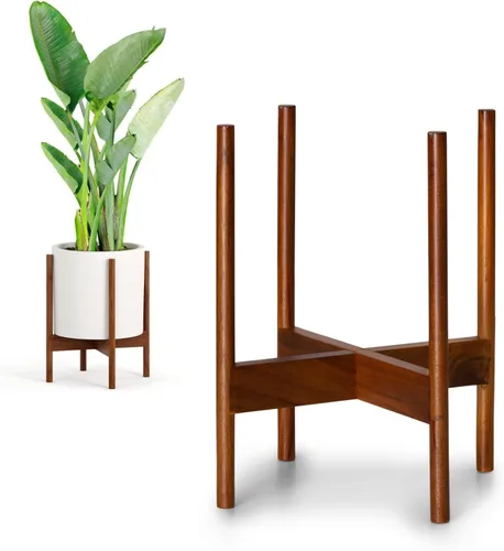 Miniatura 10 de Fox & Fern Soporte Grande Ajustable para Plantas de Interior — 11 a 15 Pulgadas, Soporte Premium de Bambú Estilo Moderno de Mediados del Siglo