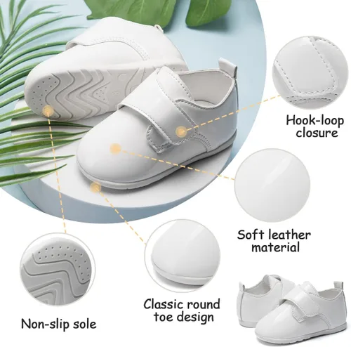Miniatura 4 de ohsofy Zapatos Oxford para bebé niño de PU Cuero Mocasines con suela de goma y suave para vestido de boda Zapatos para caminar para bebé niña