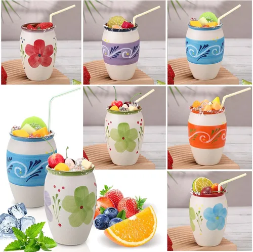 Miniatura 5 de Gejoy Paquete de 6 Cantaritos de Barro Mexicanos de 12 oz Taza de Arcilla Mexicana Cerámica Fiesta De Barro Mexicanos Tazas de Cóctel Tazas de Café