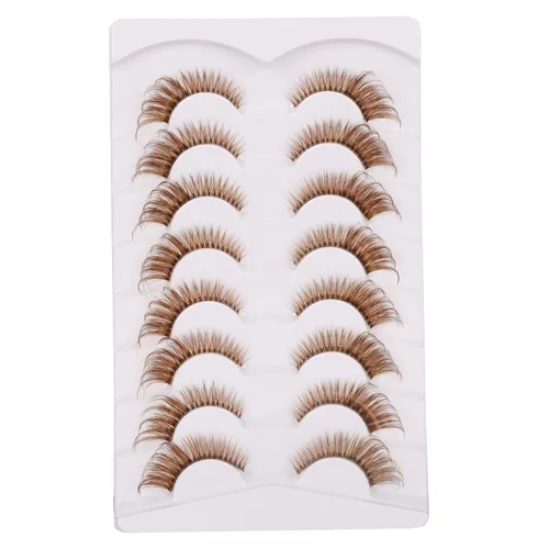 Miniatura 3 de Pestañas postizas marrones, pestañas naturales, ojo de gato, pestañas de banda transparente, pestañas esponjosas, paquete de 8 pares