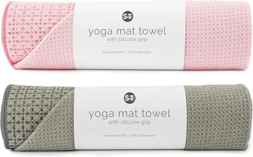 Miniatura 8 de S&T INC. Toalla para esterilla de yoga con agarre antideslizante, agarre de silicona mejorado, suave y absorbente para gimnasio, pilates y yoga