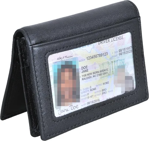 Miniatura 4 de Billetera delgada de cuero auténtico con bolsillo frontal, espacio para identificación y tarjetero con tecnología RFID