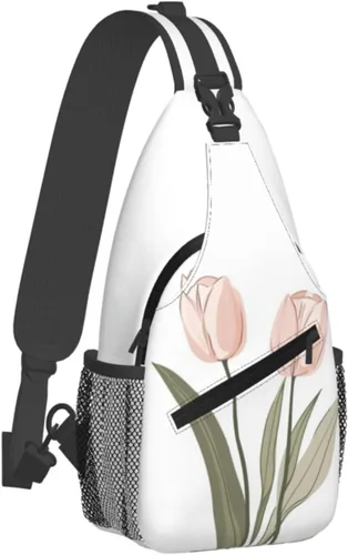 Miniatura 9 de Bolso bandolera para hombres y mujeres, mochila cruzada floral de tulipán pastel, mochila casual de senderismo para viajes, deportes, correr, bolsa