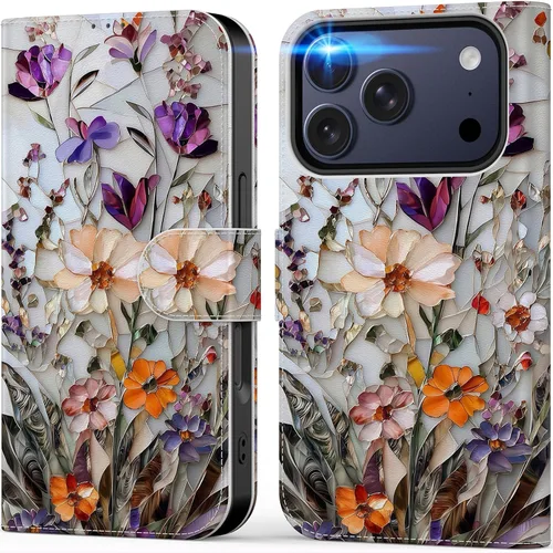 Miniatura 54 de DEENAKIN Funda tipo cartera para iPhone 15 con tarjetero + clip para efectivo, bloqueo RFID, protección contra caídas de grado militar y obras