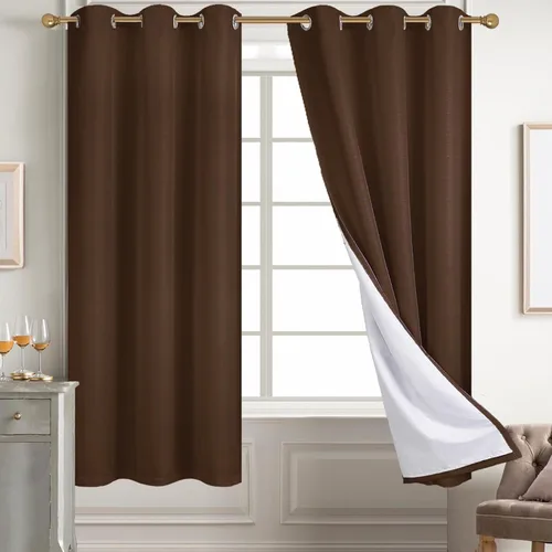 Miniatura 51 de Diraysid Cortinas 100% opacas de lino beige para dormitorio, con ojales, aislamiento térmico, cortinas de oscurecimiento de habitación
