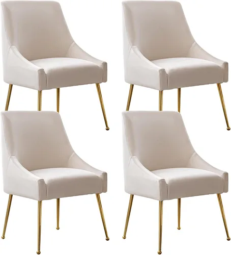 Miniatura 14 de Juego de 2 sillas de comedor de terciopelo, sillas de comedor tapizadas con patas de metal dorado pulido, sillas auxiliares de cocina de granja, Azul