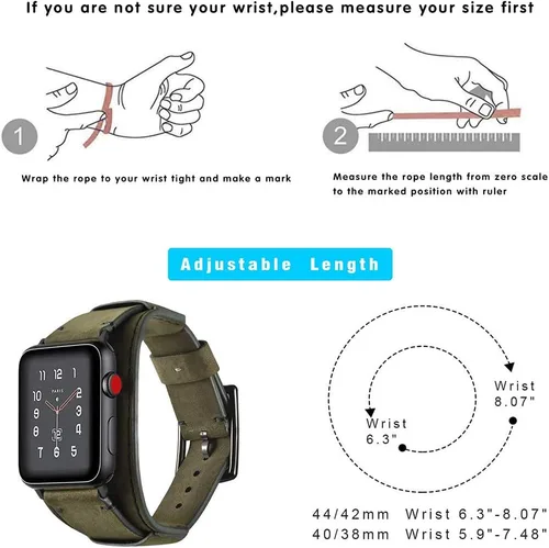 Miniatura 6 de Compatible con correas de Apple Watch de 1.496 pulgadas, 1.575 pulgadas, 1.614 pulgadas, correa de cuero genuino retro de caballo loco para iWatch