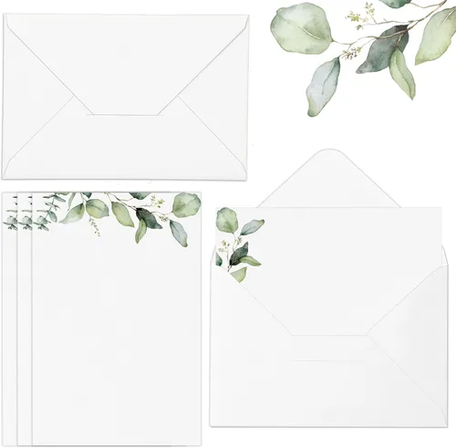 Juego de 100 cartulina verde con sobres de 4 x 6 pulgadas, tarjetas de felicitación decorativas de flores en acuarela con hojas verdes para boda,