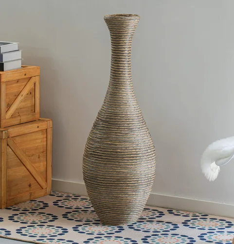 Miniatura 5 de Jarrón artificial de ratán de 38 pulgadas de alto en elegante color beige, pieza de declaración para decoración de sala de estar, entrada o pasillo