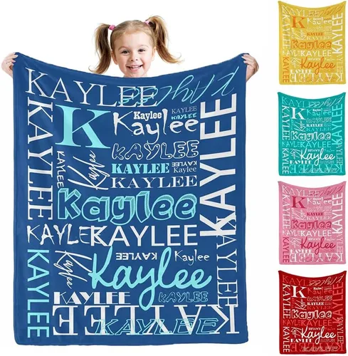Miniatura 14 de Manta personalizada AOFUN con texto de nombre para adultos y niños, regalo para cumpleaños, boda, Día de San Valentín, 40x30 pulgadas, Estilo 1