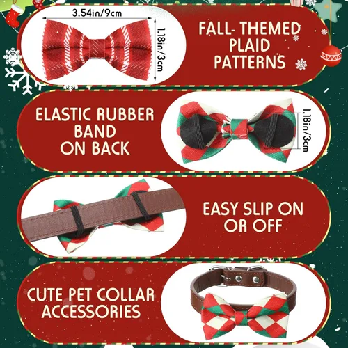 Miniatura 3 de Silkfly 60 piezas de collar de perro a cuadros de Navidad, corbatín a granel, accesorios de vacaciones, lazos para cachorros, collares desmontables