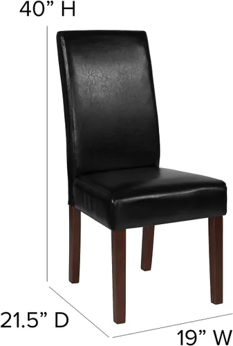 Miniatura 3 de Flash Furniture Greenwich Series Black LeatherSoft - Silla de comedor Parsons de mediados de siglo con parte trasera tapizada