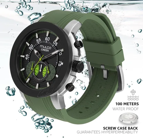 Miniatura 2 de MULCO Relojes para hombre - Creek, caja de acero inoxidable con correa de silicona para la muñeca, movimiento multifuncional de cuarzo, pantalla