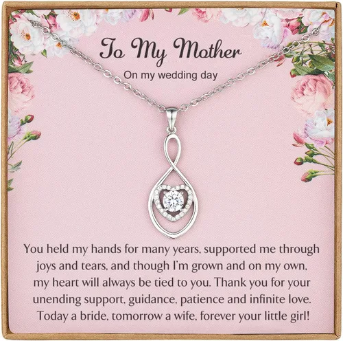 Regalos para madre de la novia, regalos de boda para mamá de hija, collar de plata con corazón infinito para mujer, N08F, Metal Zirconia cúbica,