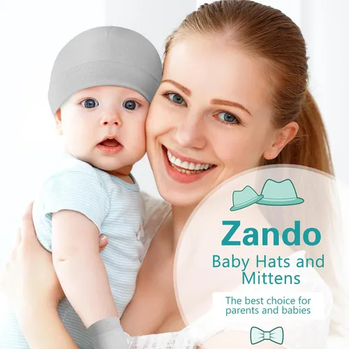 Miniatura 6 de Zando Gorros y manoplas unisex para bebés, gorro de hospital para recién nacidos, con guantes antiarañazos, conjunto para bebés y niños