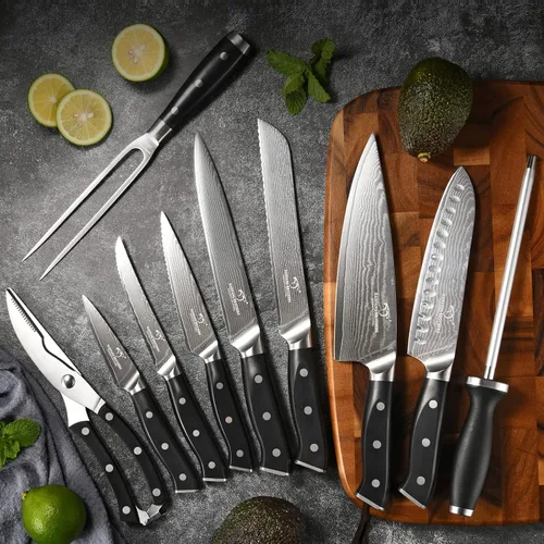Miniatura 5 de Juego de cuchillos de cocina, juego de cuchillos de cocina de Damasco de 18 piezas con bloque, mango ergonómico de ABS para juego de cuchillos