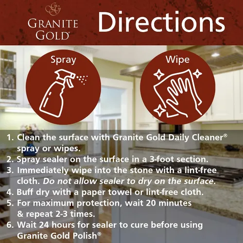 Miniatura 6 de Granite Gold Sellador en Aerosol a Base de Agua, Protección para Granito, Mármol, Travertino, Encimeras de Piedra Natural, 24 Onzas Líquidas