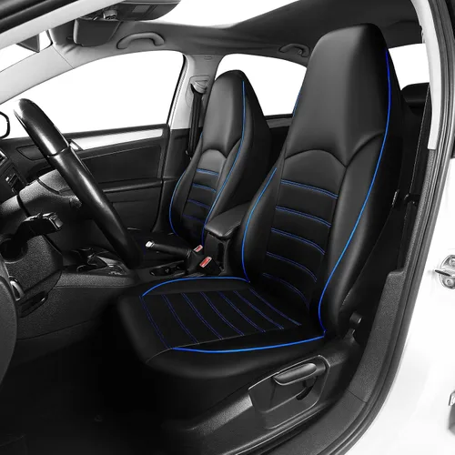 TOYOUN fundas de asiento delantero de cuero sintético universales para automóvil, se adaptan a la mayoría de los autos, camiones, vehículos Negro