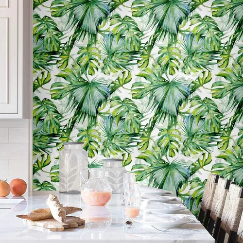 Miniatura 2 de Papel tapiz tropical para despegar y pegar, papel tapiz autoadhesivo verde prepegado, grueso, impermeable, para decoración, 17.7 pulgadas x 9.8 pies