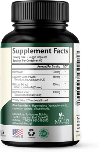 Miniatura 9 de D-manosa 1000 mg por porción – Arándano e hibisco – Eficaz de acción rápida, elimina las impurezas para la vejiga, suplemento de apoyo a la salud
