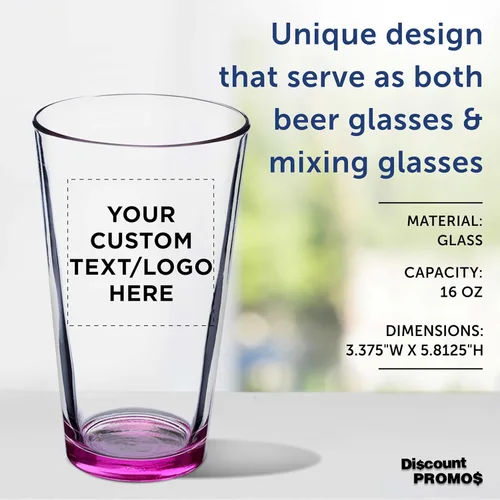 Miniatura 4 de DISCOUNT PROMOS Vasos de cerveza personalizados de 16 onzas, juego de 10/50/100, paquete a granel personalizado, cristalería resistente