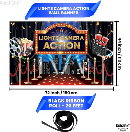 Miniatura 2 de KatchOn, Fondo de acción con luces para cámara, grande, 72 x 44 pulgadas, decoraciones de fiesta temática de película, decoraciones de fiesta
