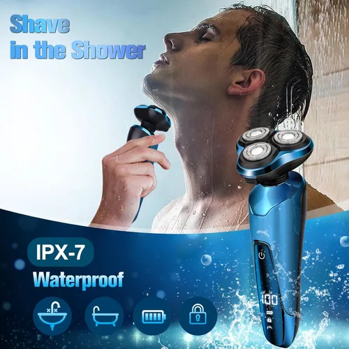Miniatura 5 de Maquinilla de afeitar eléctrica para hombres, afeitadoras de cabeza giratoria 3D inalámbricas para cara de hombre, impermeable en húmedo/seco
